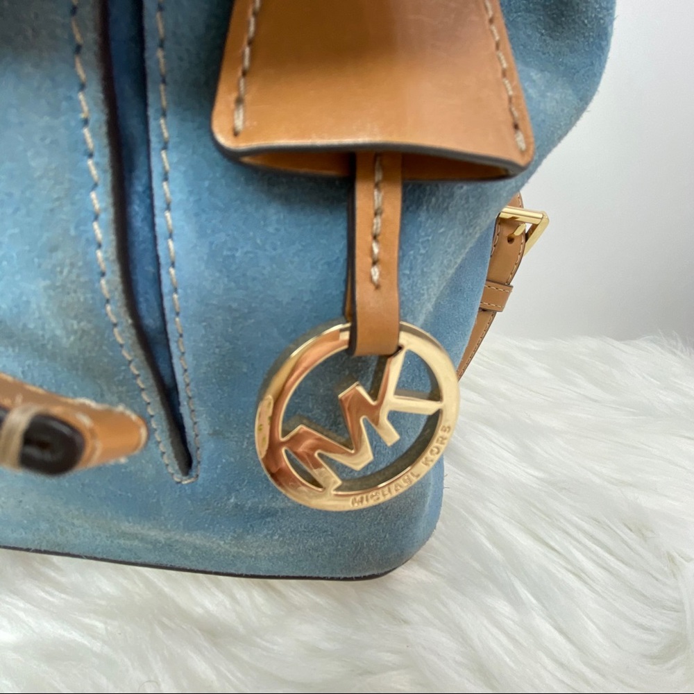 Michael Kors Romy Medium Blue Suede Backpack - Picture 6 of 11